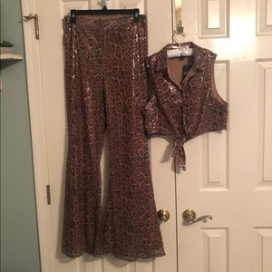 sequin leopard 2 piece set